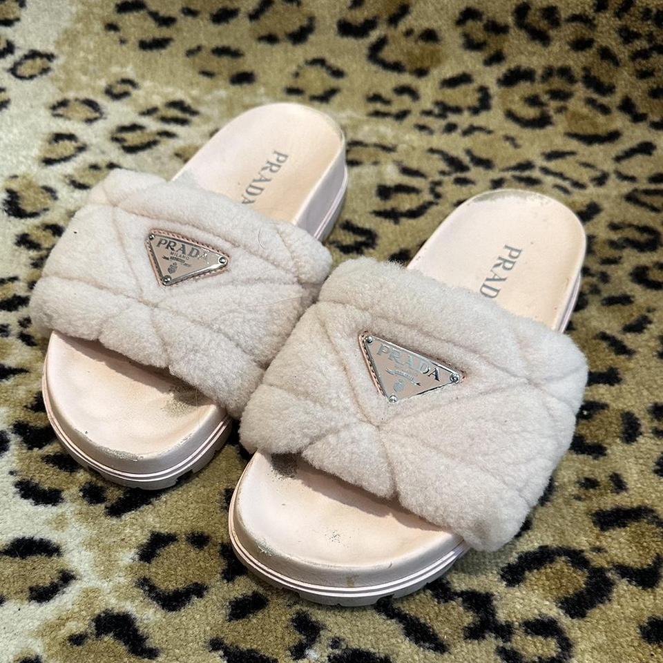 Pink prada fuzzy slippers these are authentic they. Depop