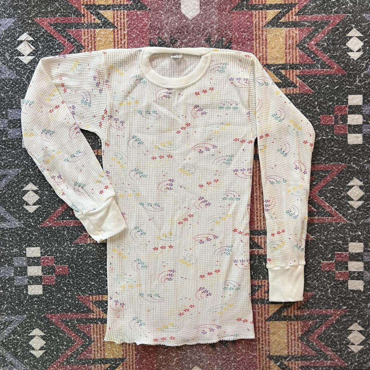 Vintage Kmart Thermal Long Sleeve Tee Rainbow Floral. Depop