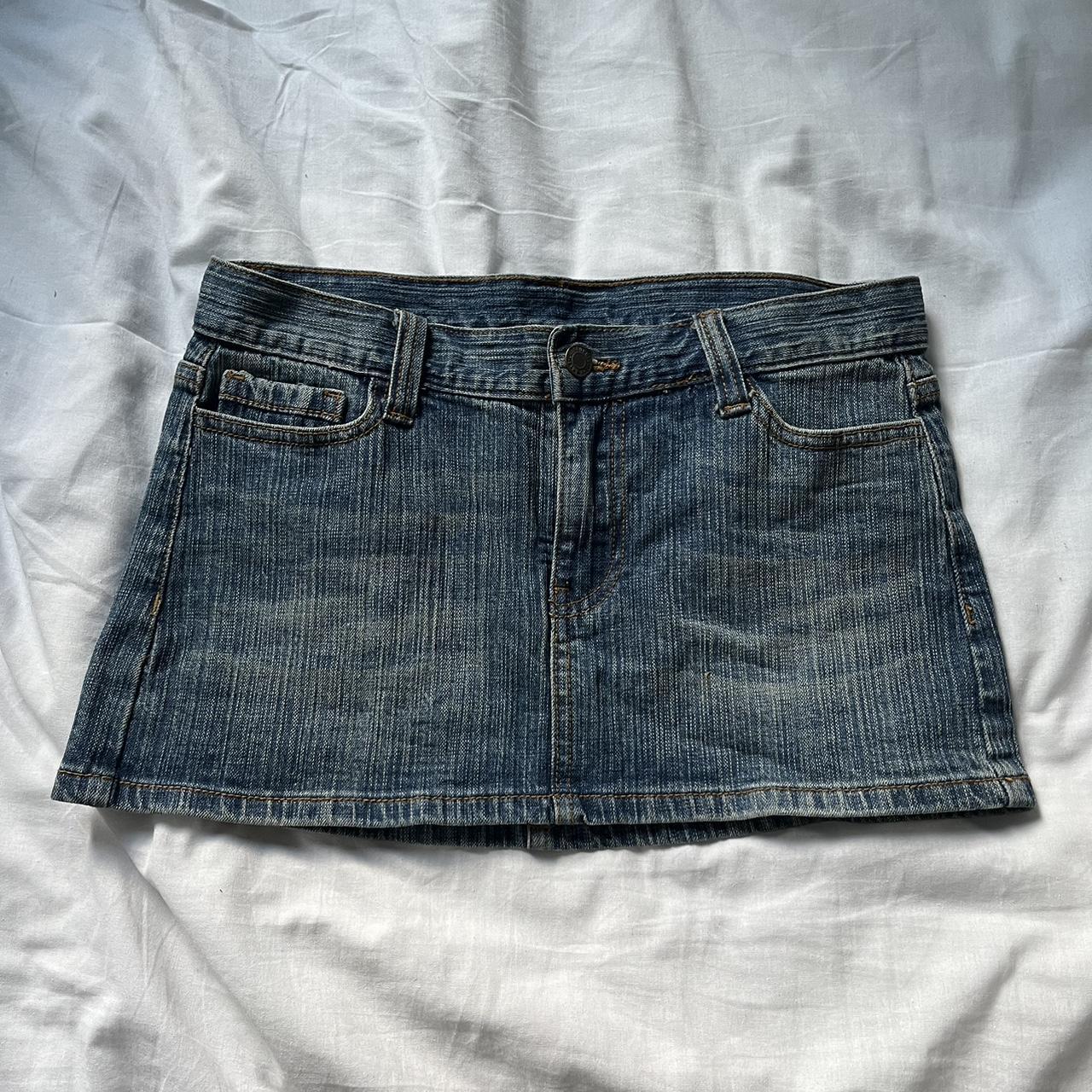 brandy melville mini skirt denim low rise very cute... - Depop