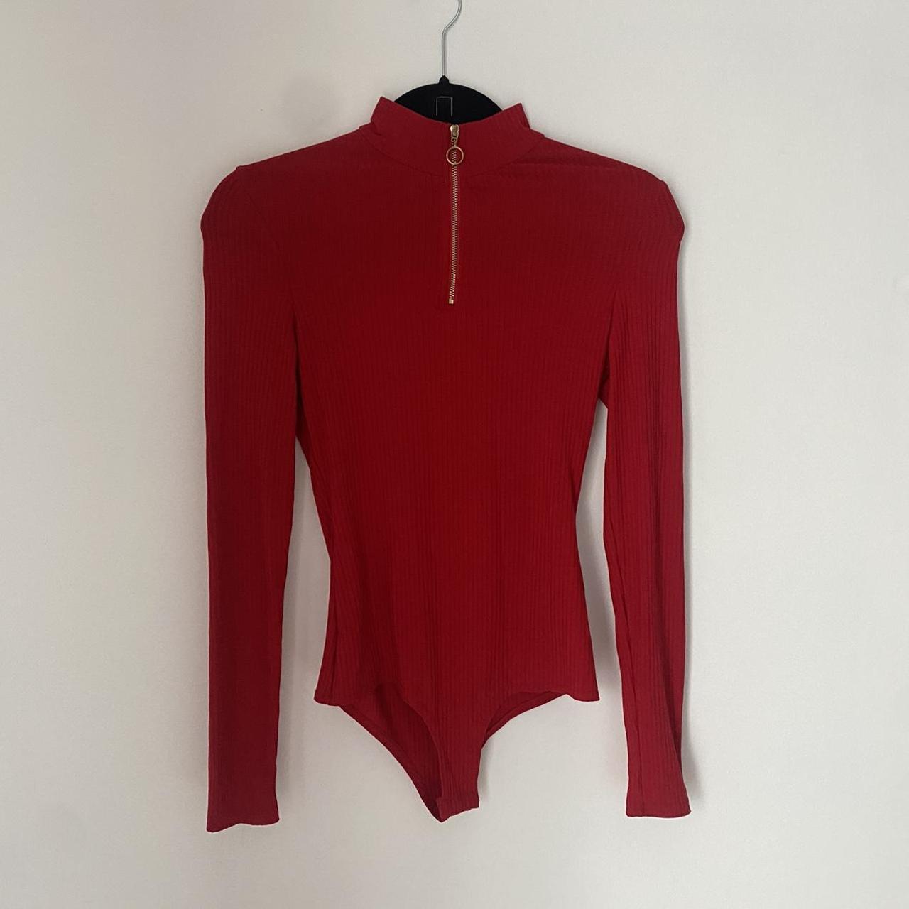 Shape red slinky cowl neck bodysuit from PLT Only - Depop