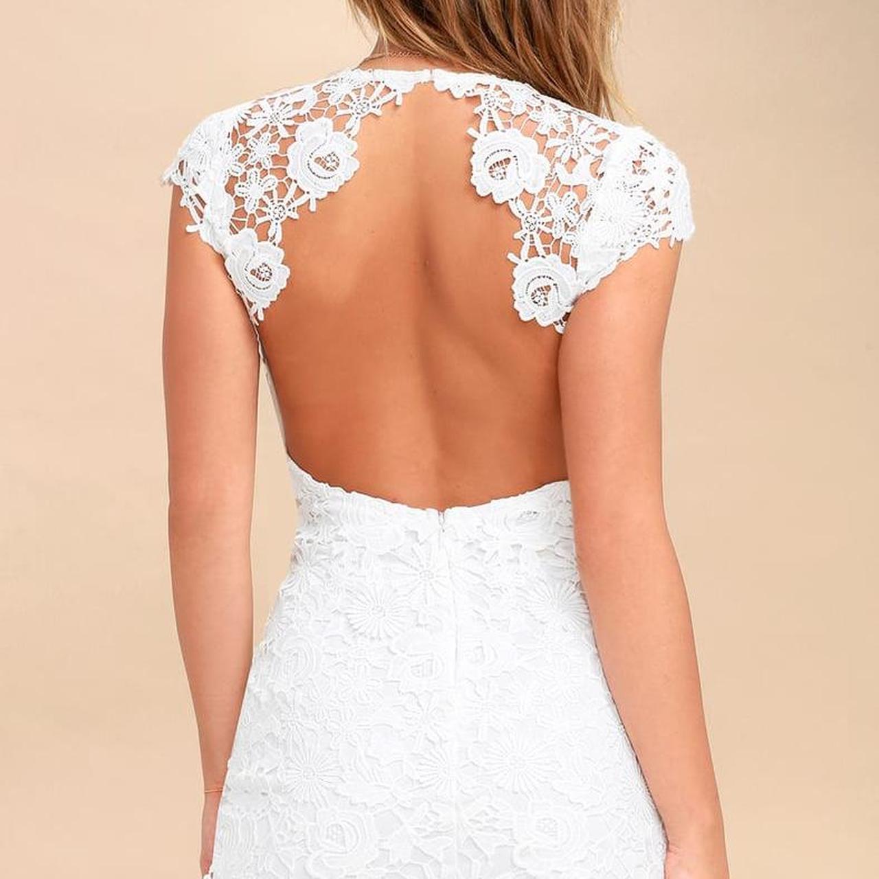 Hotsell Lulus Dress White Romance Language Backless Lace Bodycon Size Large