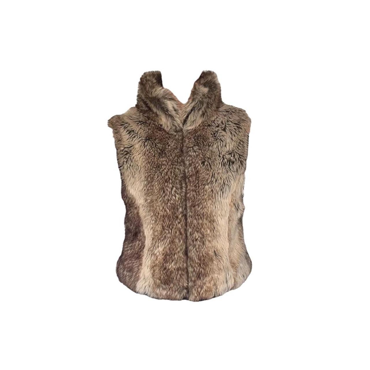 Vintage 2000s Bay Faux Fur Brown Gilet Jacket... - Depop