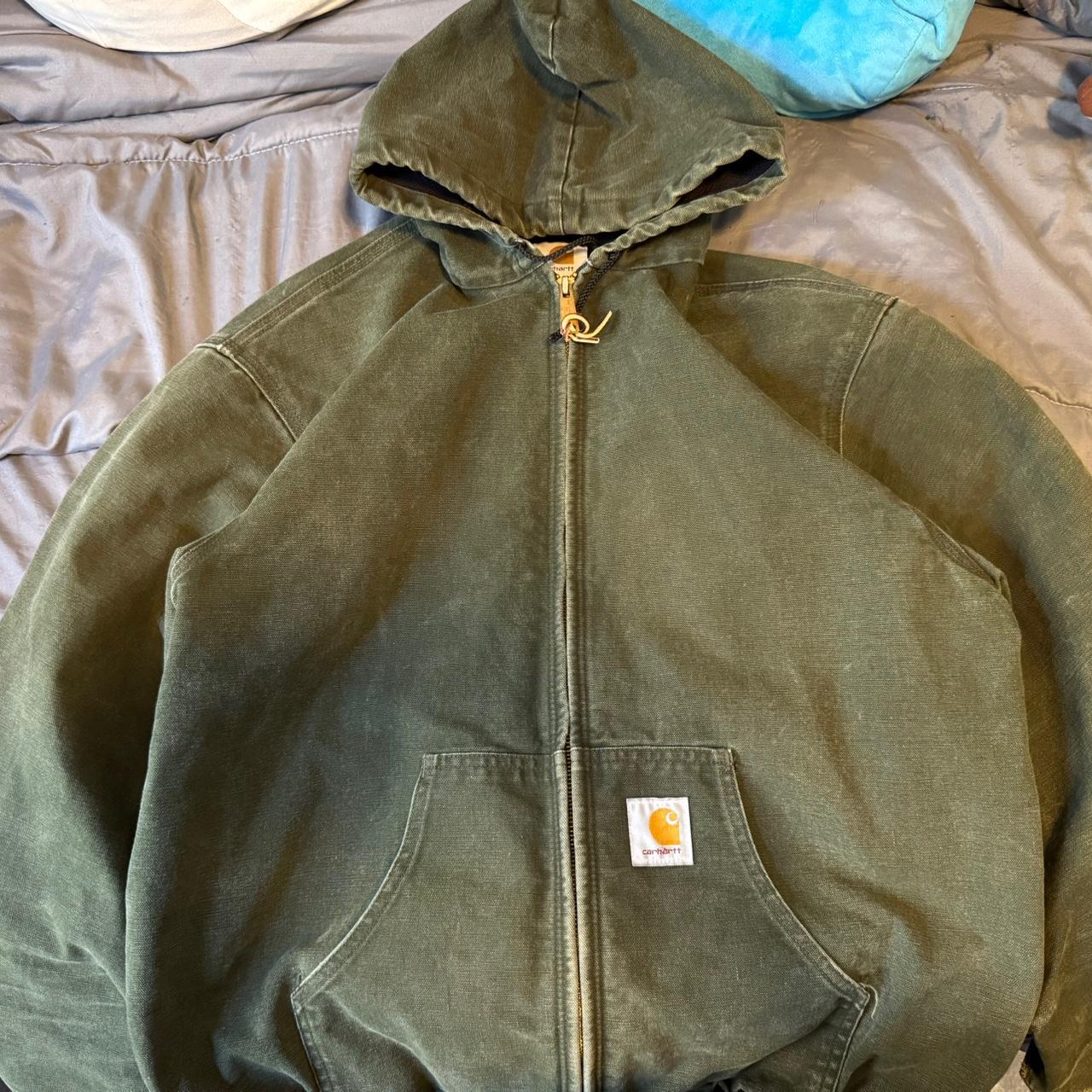 Vintage Green Distressed Carhartt Jacket Size Medium... | Depop