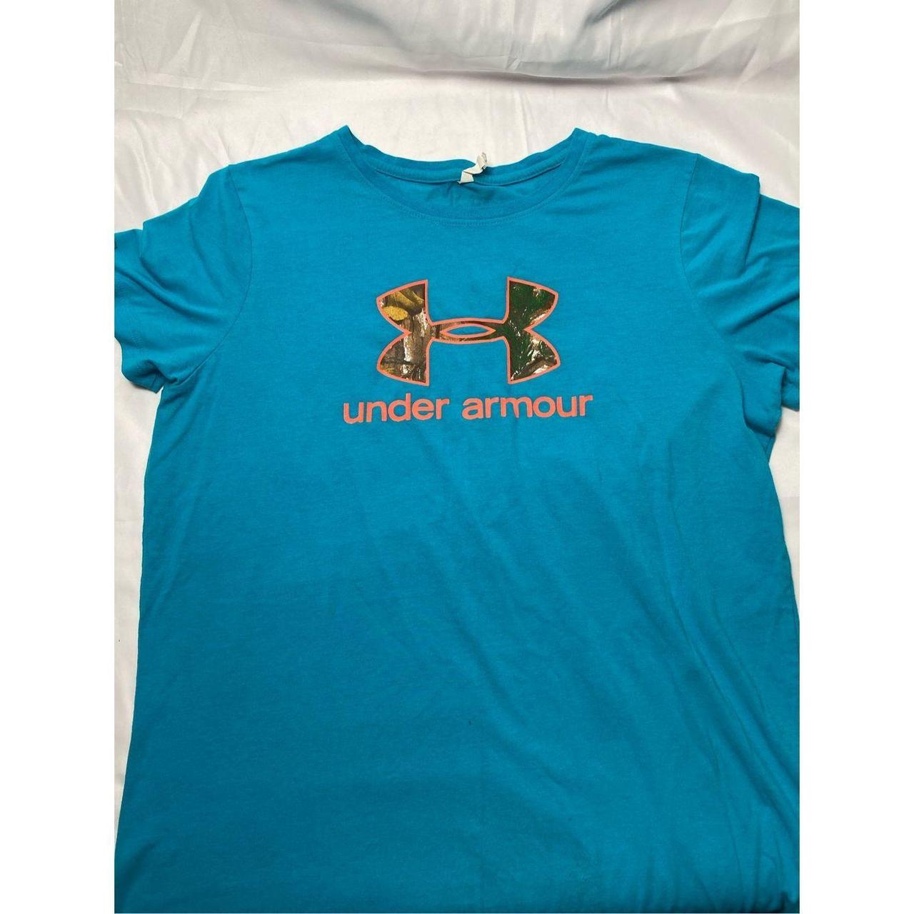 Under Armour Blue T-shirt with Camouflage Logo Sz... - Depop