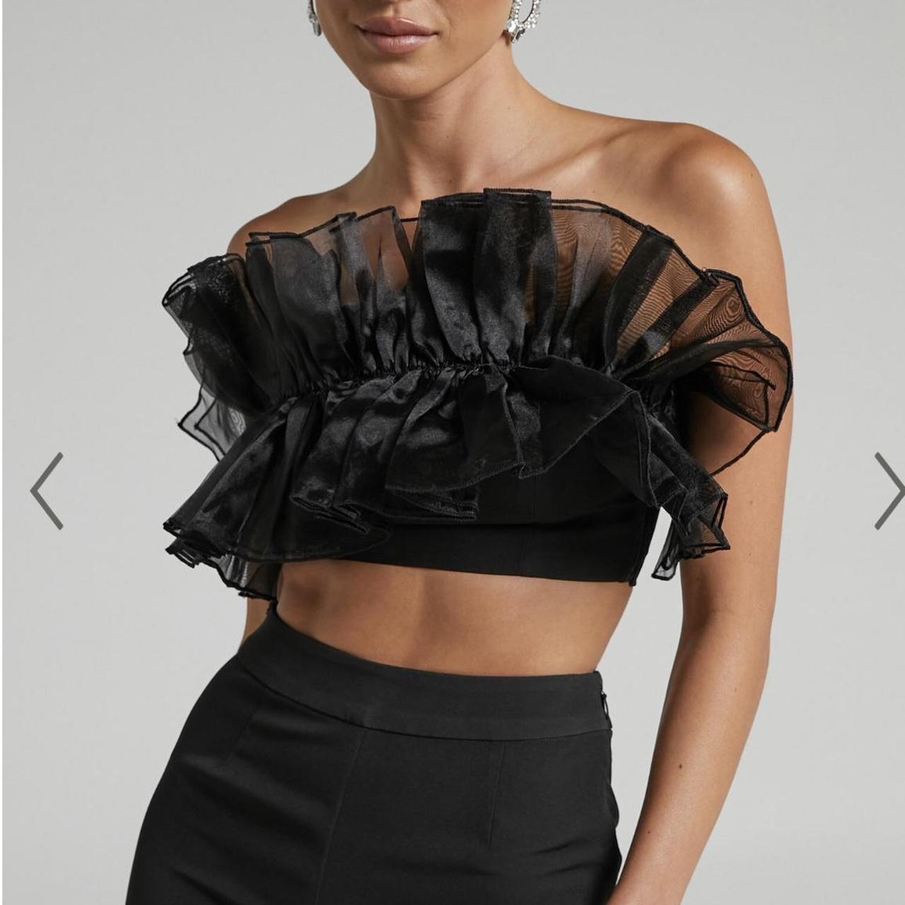 SHOW PO SHAIMA STRAPLESS ORGANZA RUFFLE CROP TOP. Depop