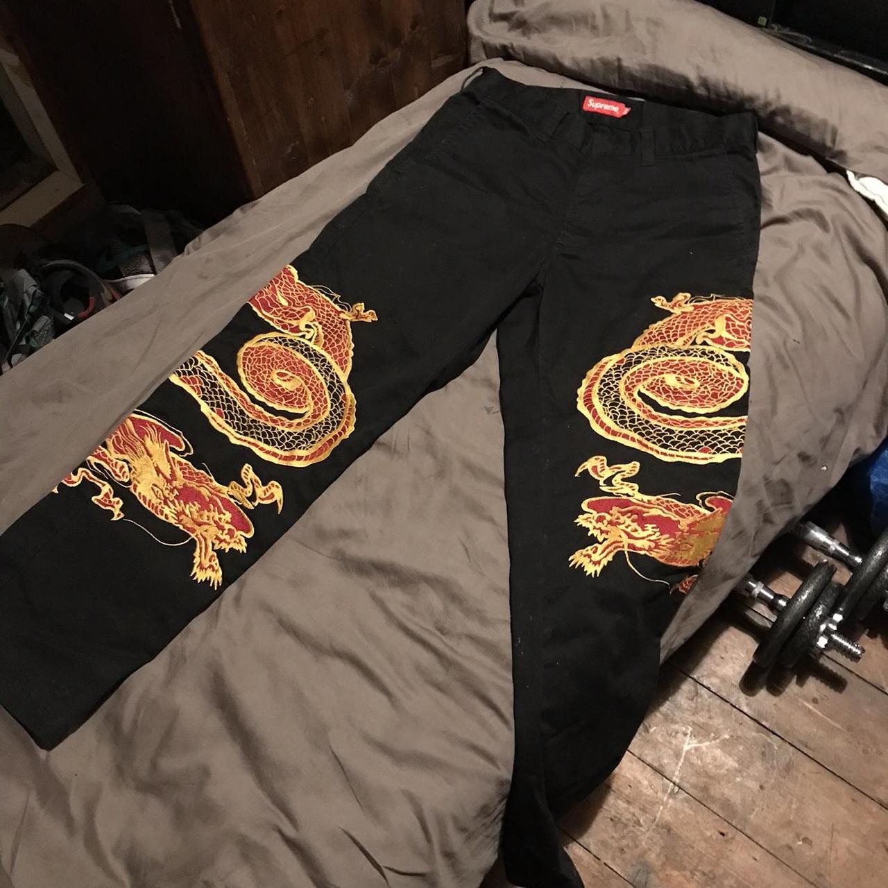 Supreme Men's Black and Yellow Trousers | Depop