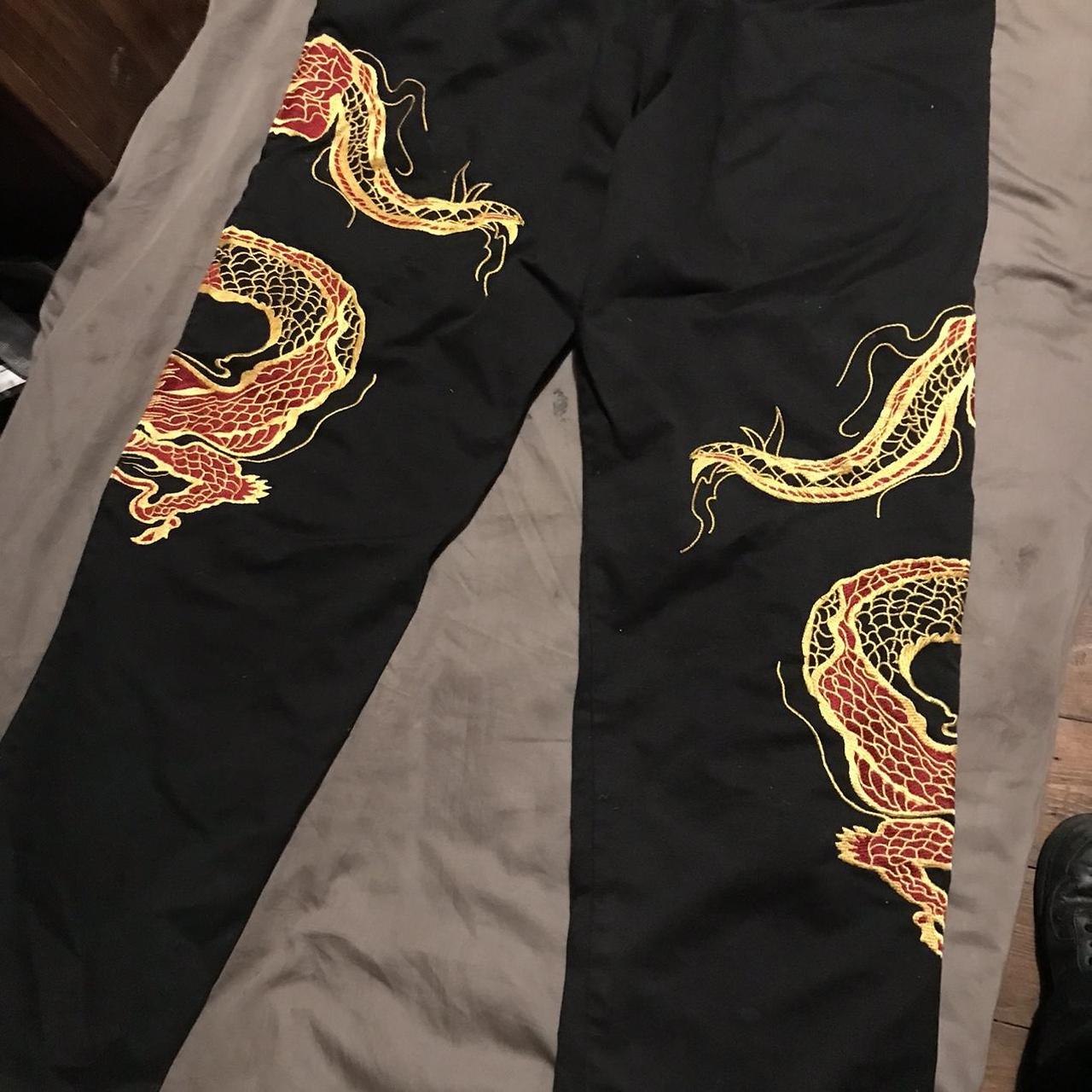 Supreme Men's Black and Yellow Trousers | Depop