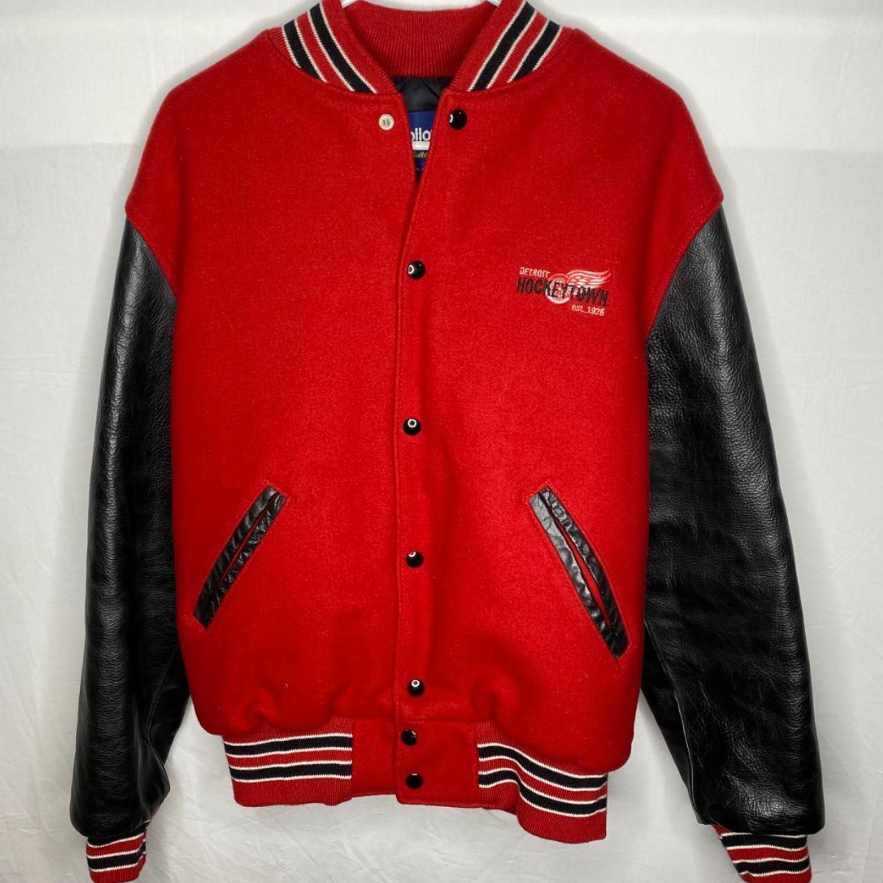 Vintage Red Wings Varsity Jacket 90s leather and... - Depop