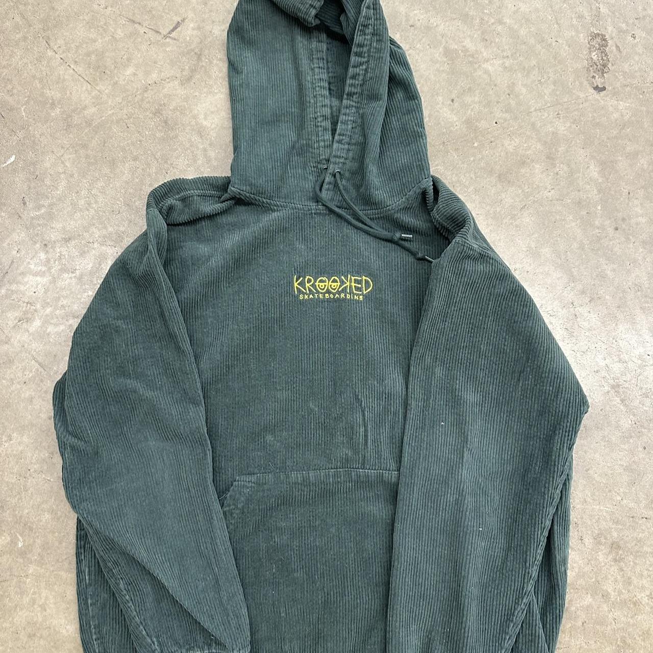 Green corduroy Krooked hoodie - Depop