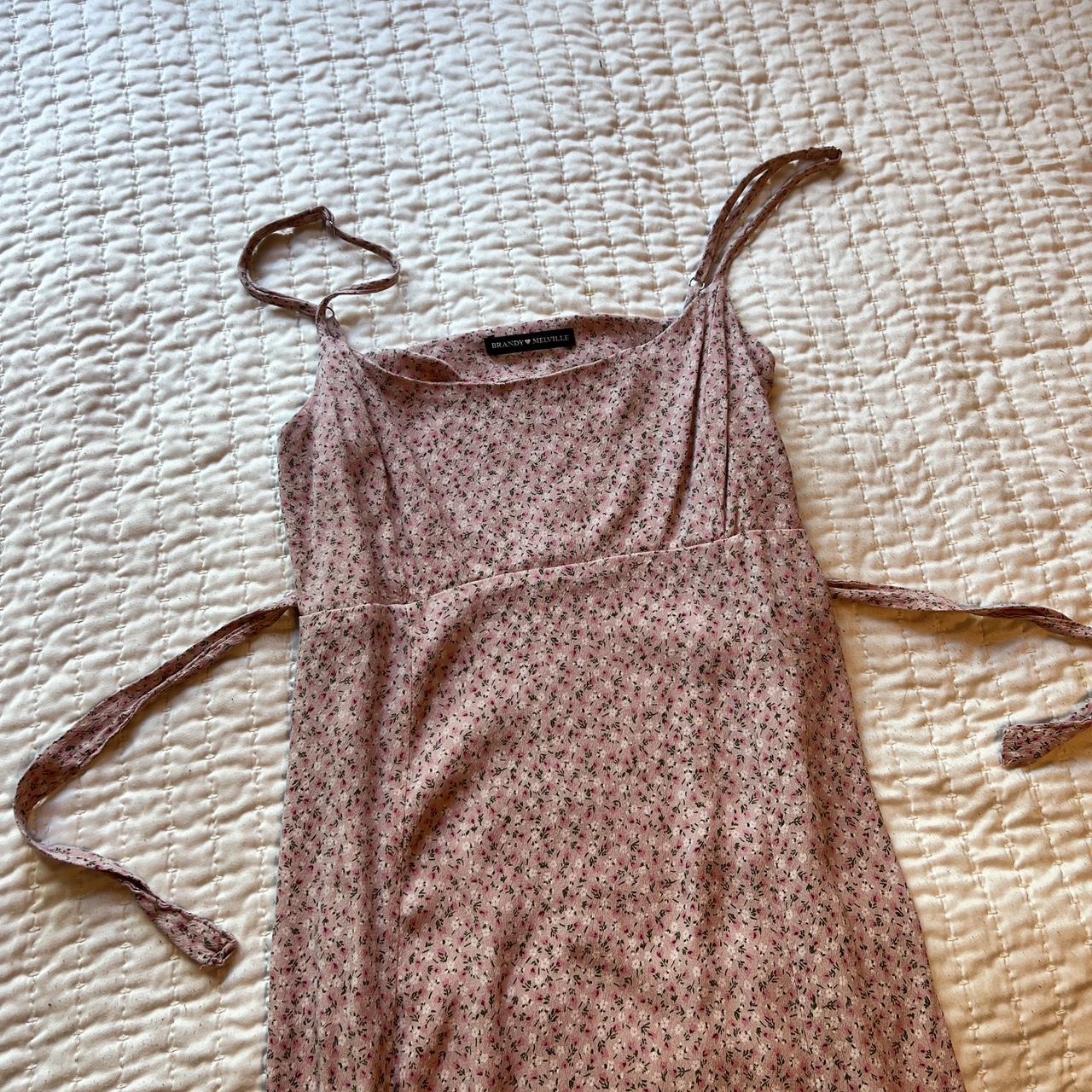 brandy melville long pink floral dress, no longer... Depop