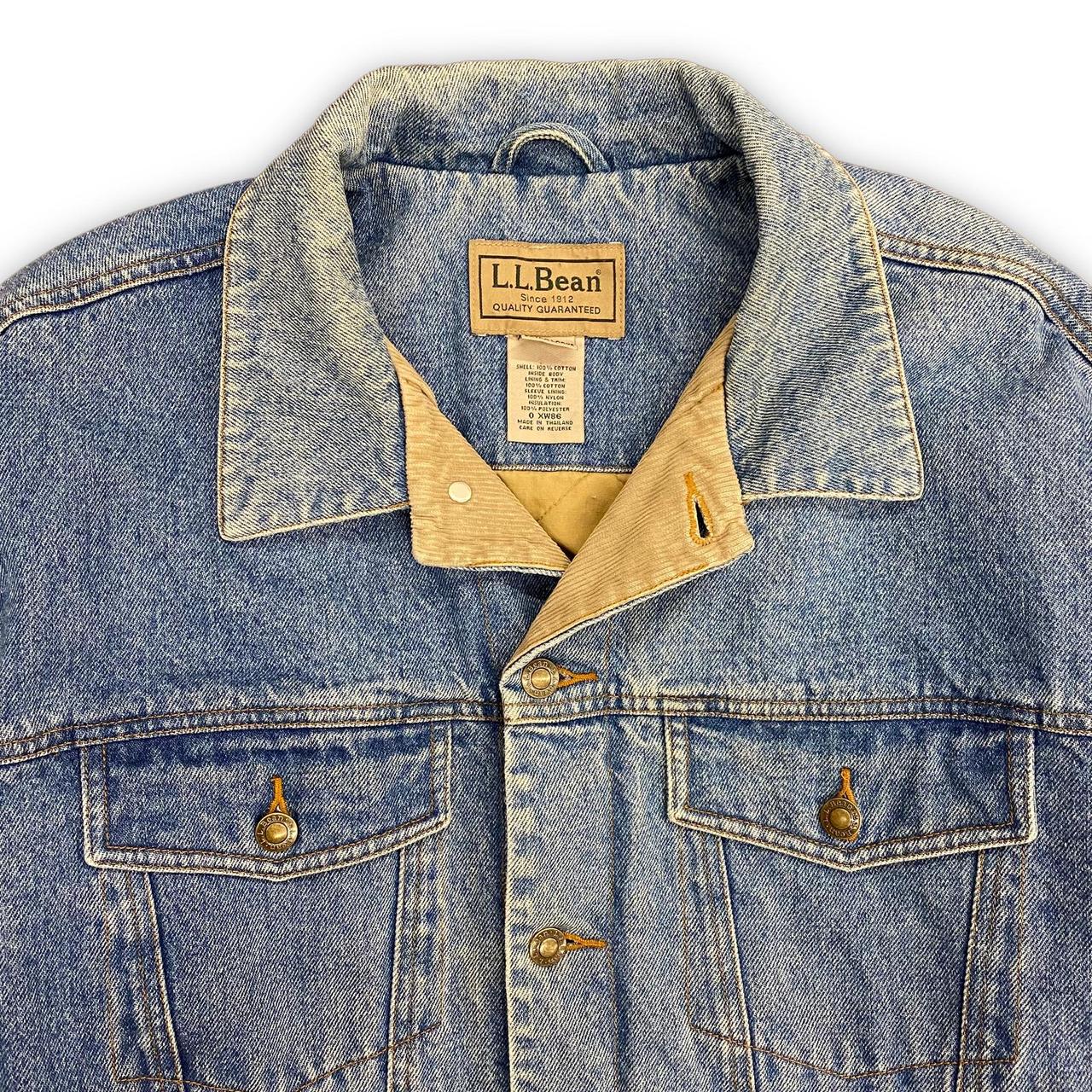 Y2K LL Bean Diamond Quilt Lined Denim Jacket Size... Depop