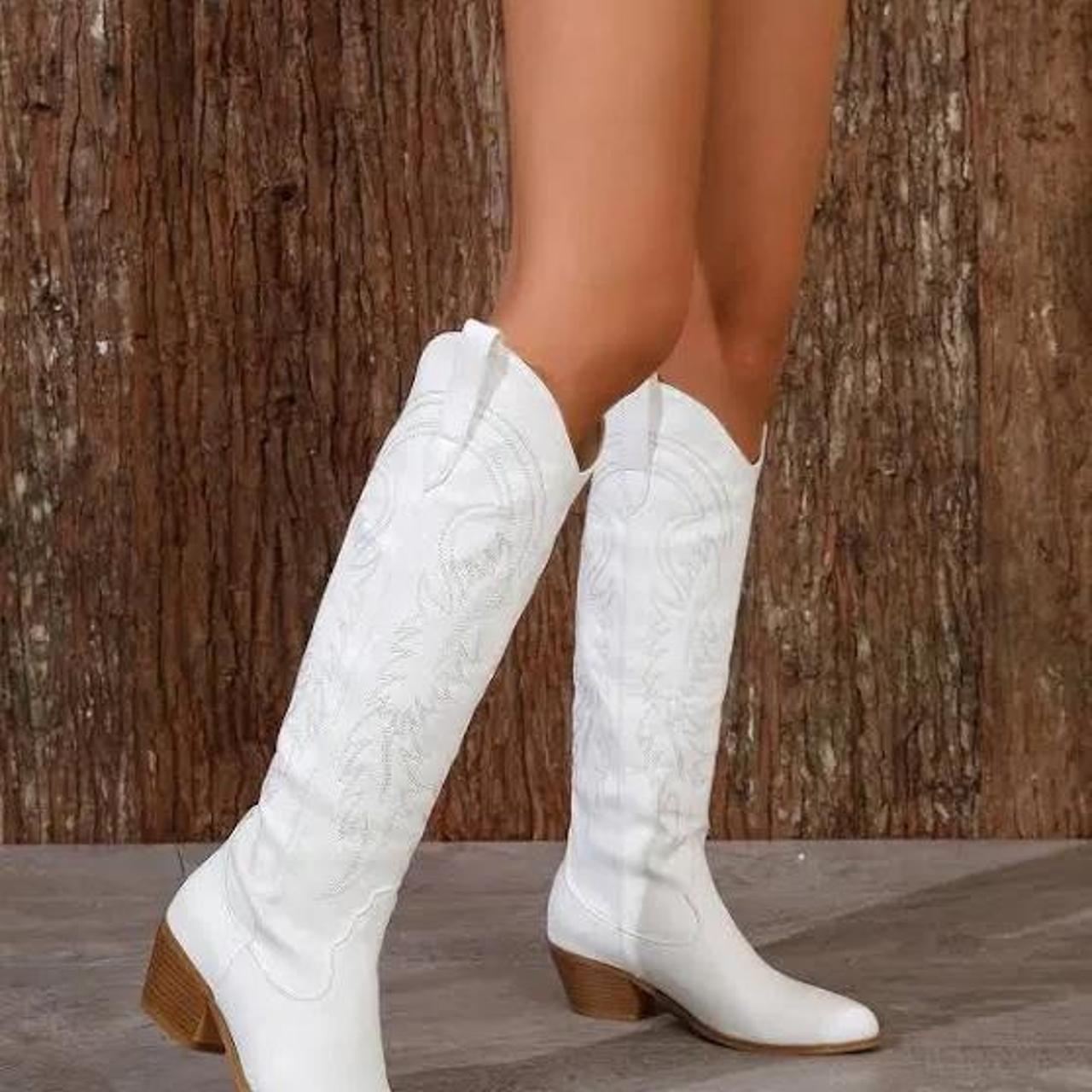 White Cowboy Boots, Western style stitching Have... - Depop