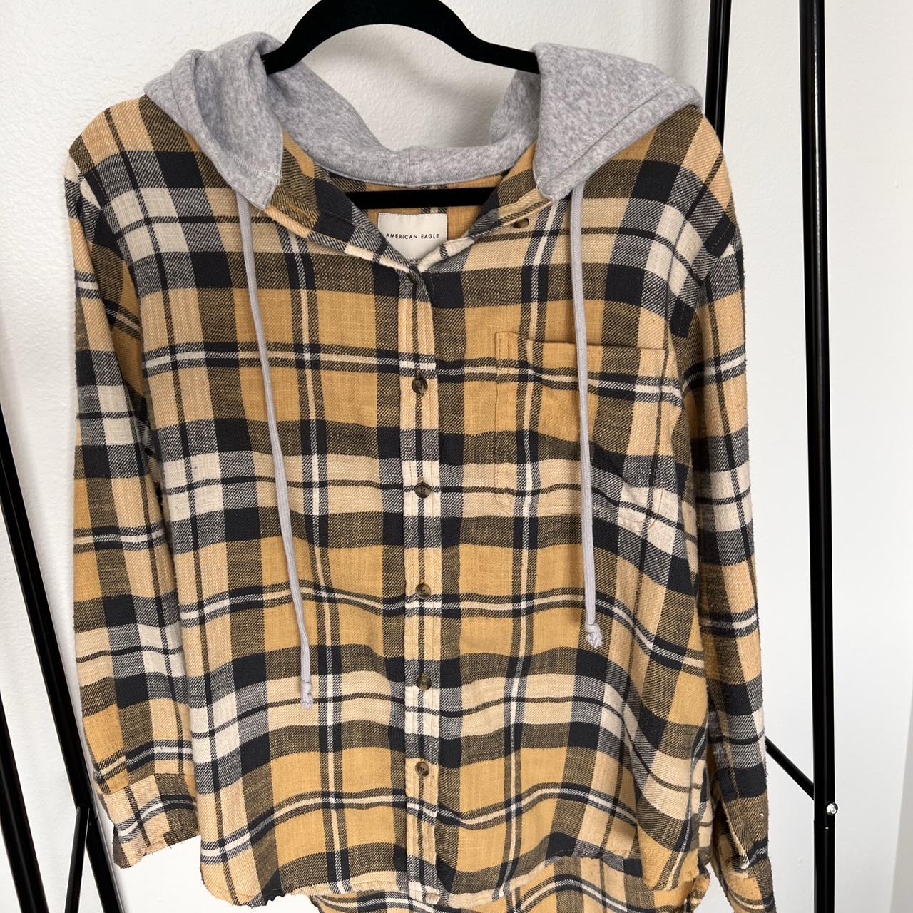 Ae plaid flannel discount hooded button up shirt