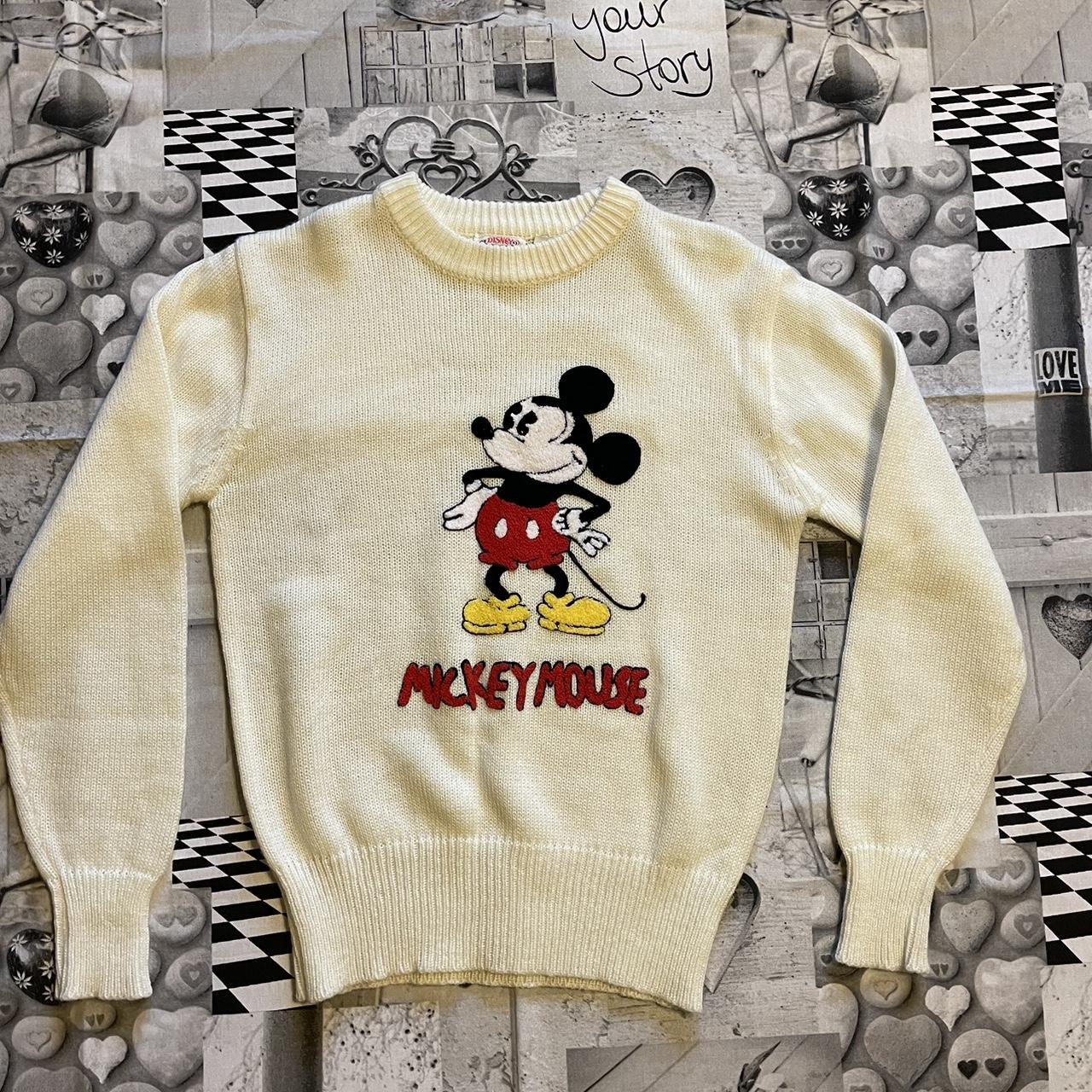 Vintage Mickey Mouse knit sweater , Cream color , Fur