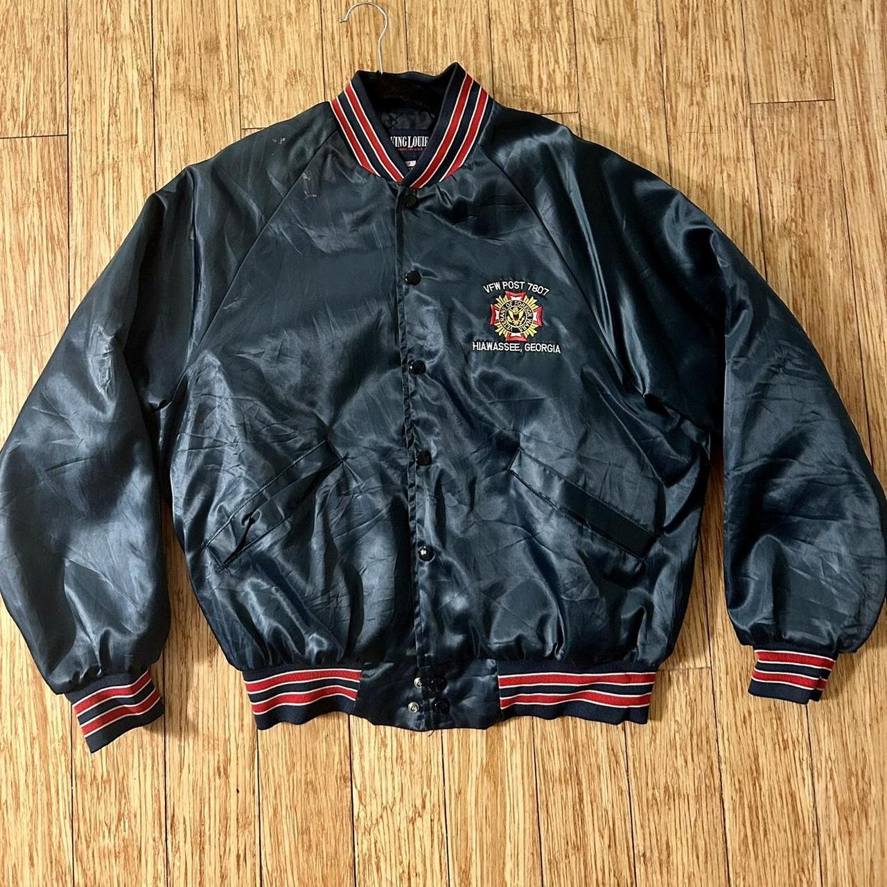 King Louie Vintage Bomber . Blue with Red/White... - Depop