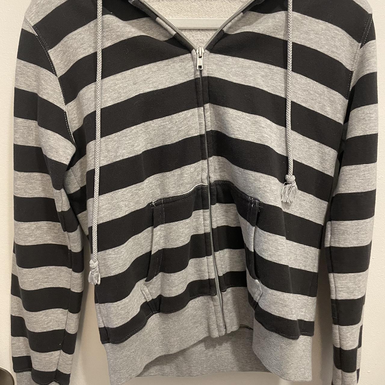 stripped grey brandy melville cropped zip up hoodie Depop