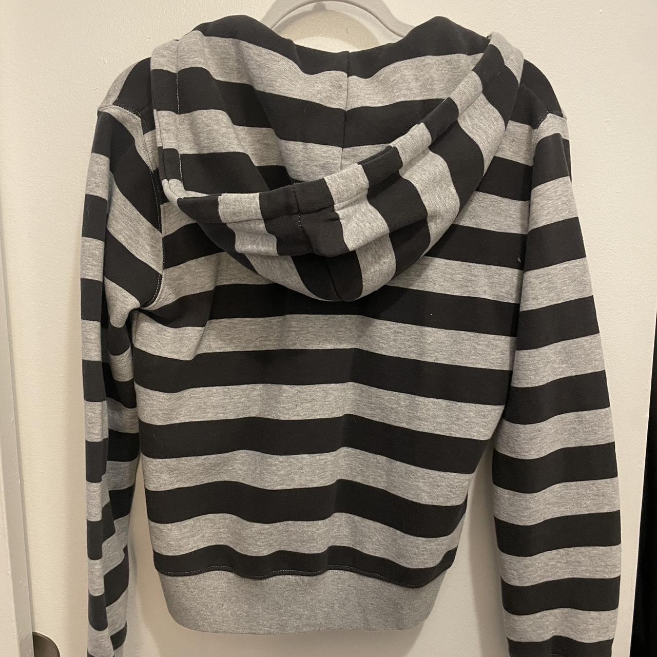 stripped grey brandy melville cropped zip up hoodie Depop