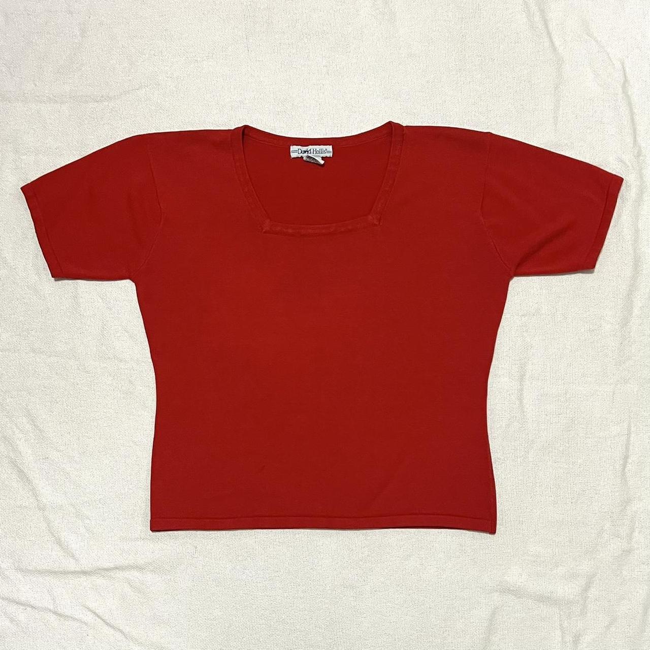 vintage red short sleeved sweater acrylic cotton... - Depop