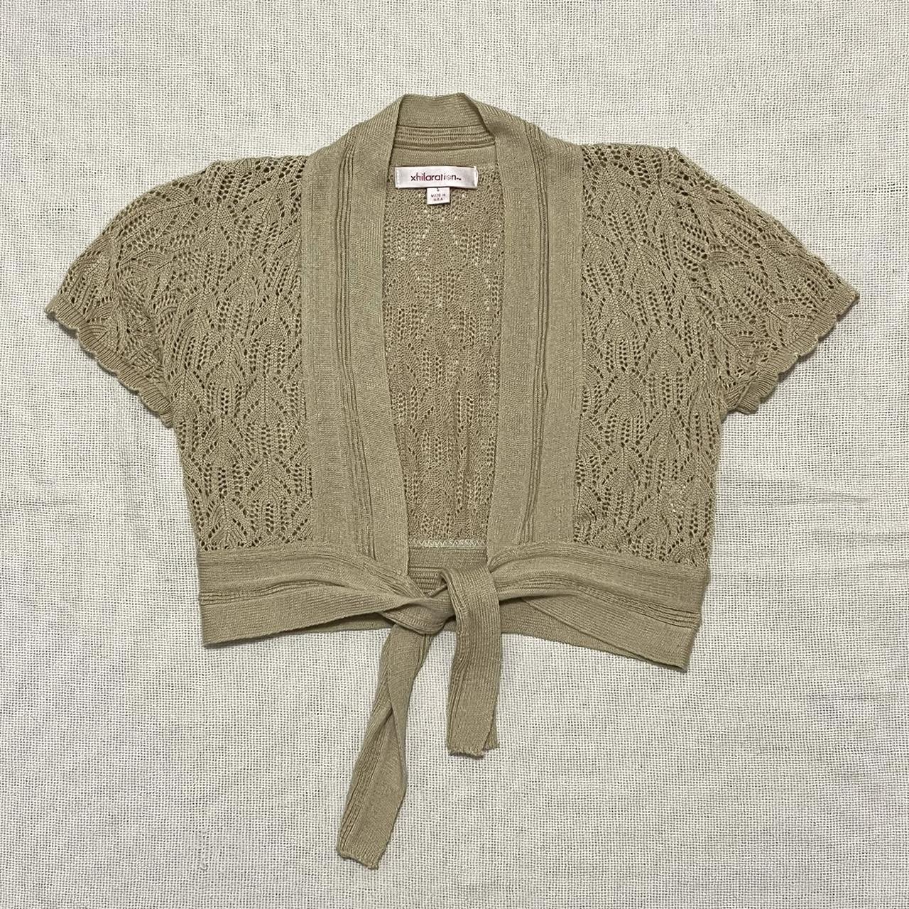 y2k coquette knit shrug tan open knit shrug /... - Depop