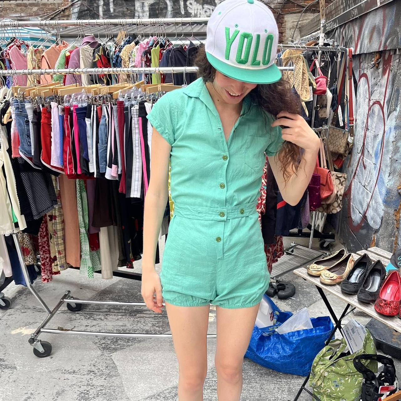 Vintage Women's Romper - Green - S – vintage teal… - image 1