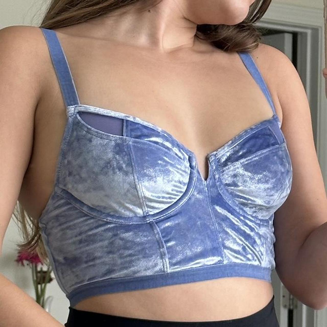 velvet bustier top blue size small bust 34 free - Depop