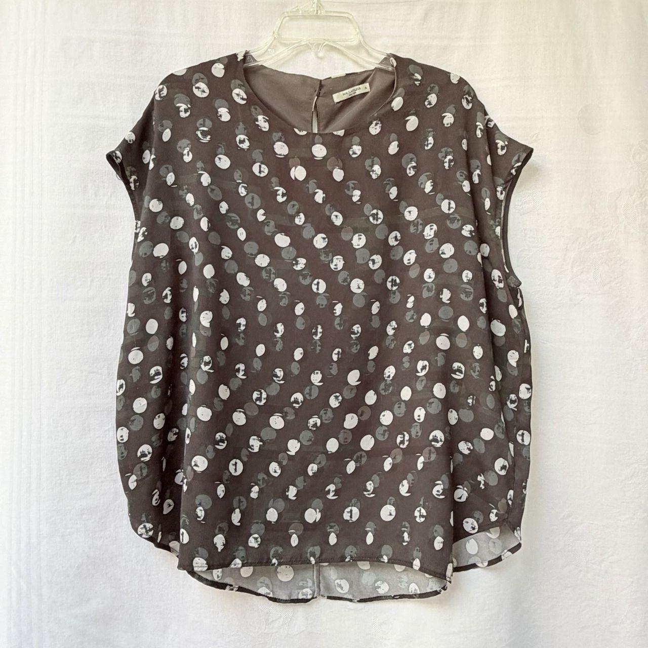 M.m.lafleur women's preloved grey and brown boho preppy minimalist blouse