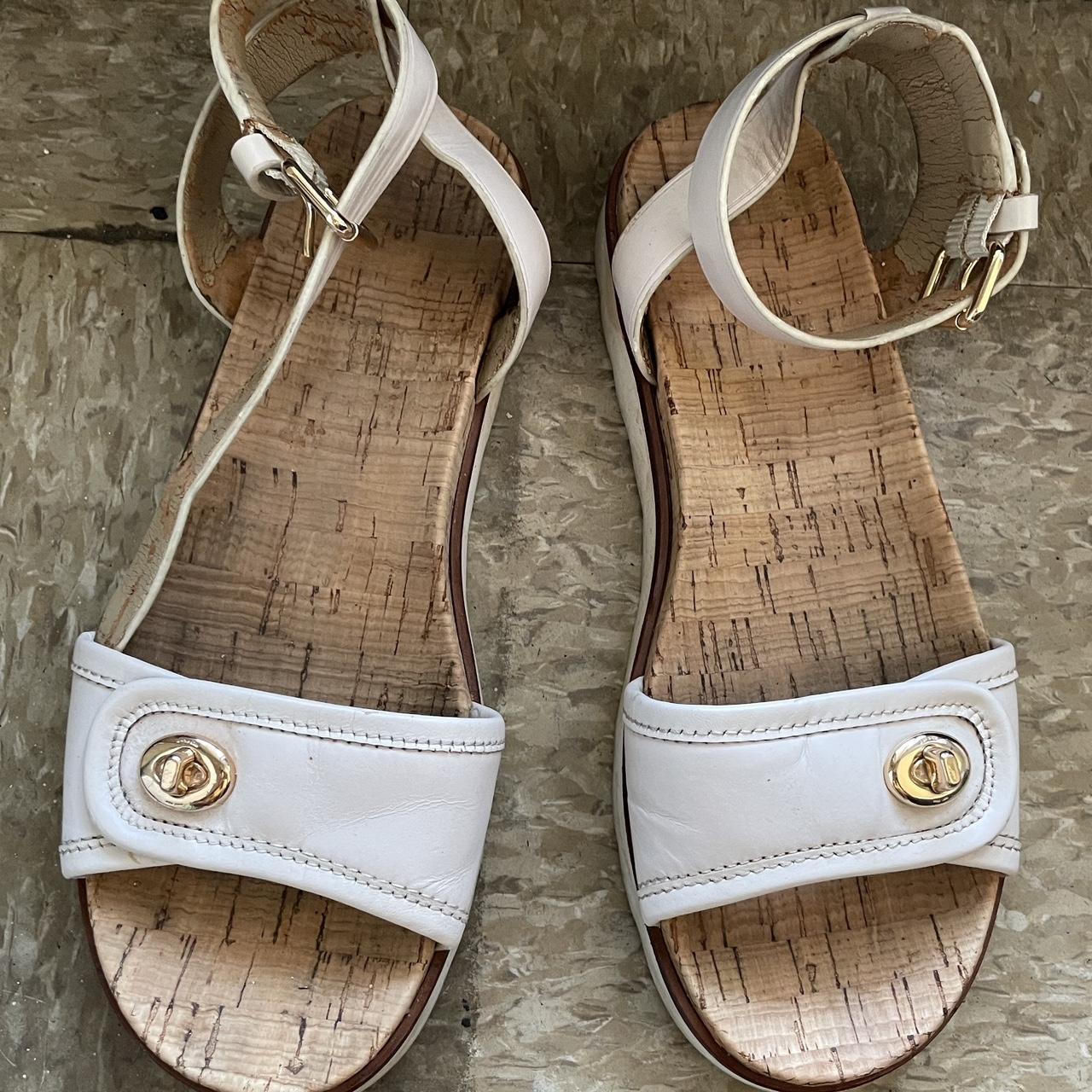 Cream Sandals with Gold Buckle Details This footwear. Depop