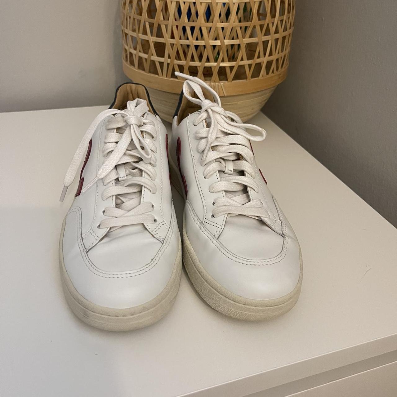 Veja Women's Burgundy and White Trainers | Depop