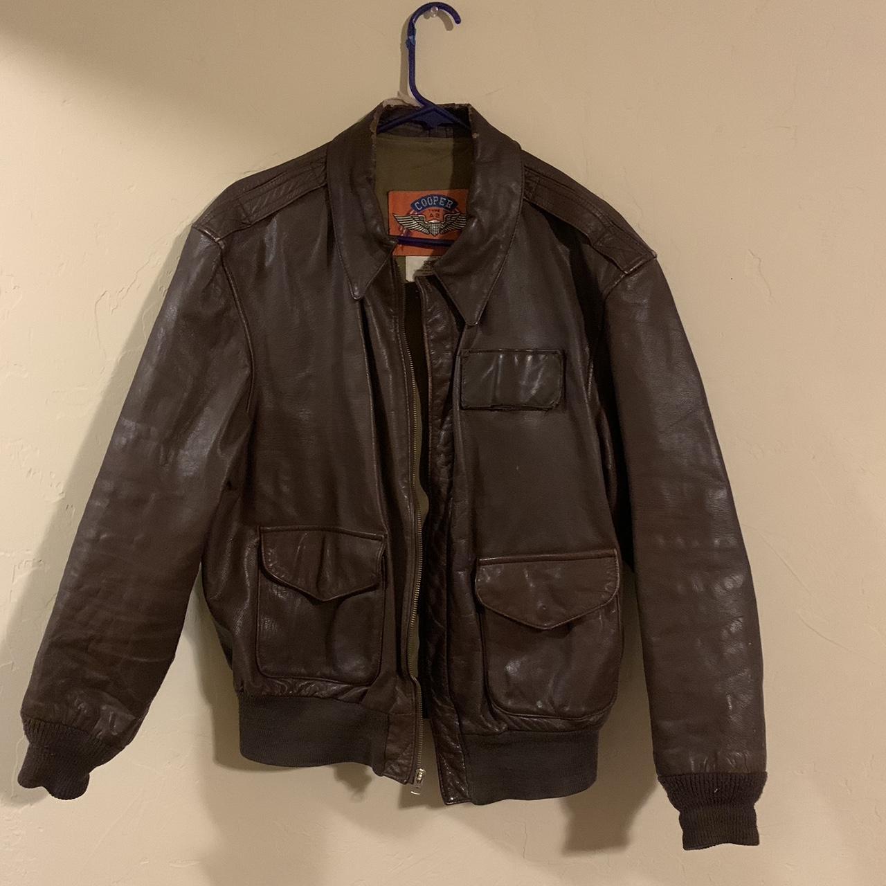 HAS DAMAGE- Cooper A-2 bomber leather jacket. Beside... - Depop