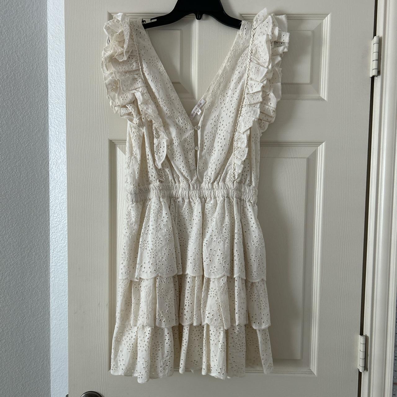 For Love & Lemons Women's Cream and White Dress | Depop