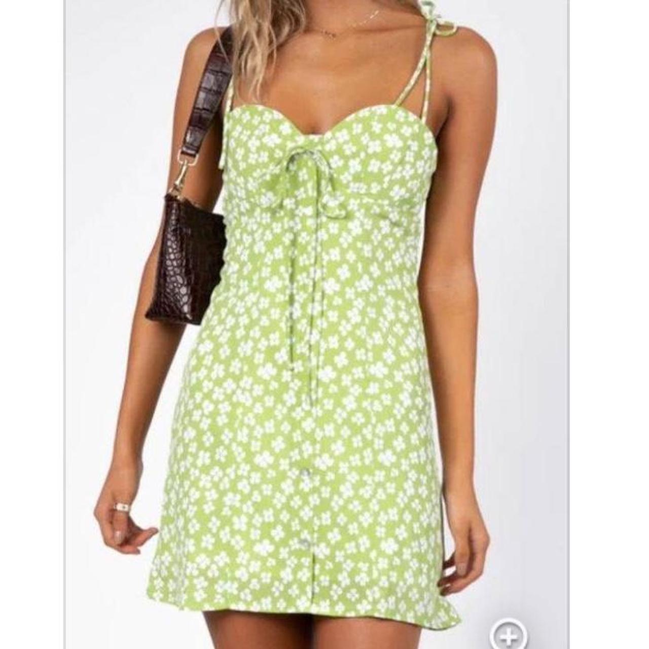 Princess Polly Lara Floral Print Mini Dress Lime... - Depop