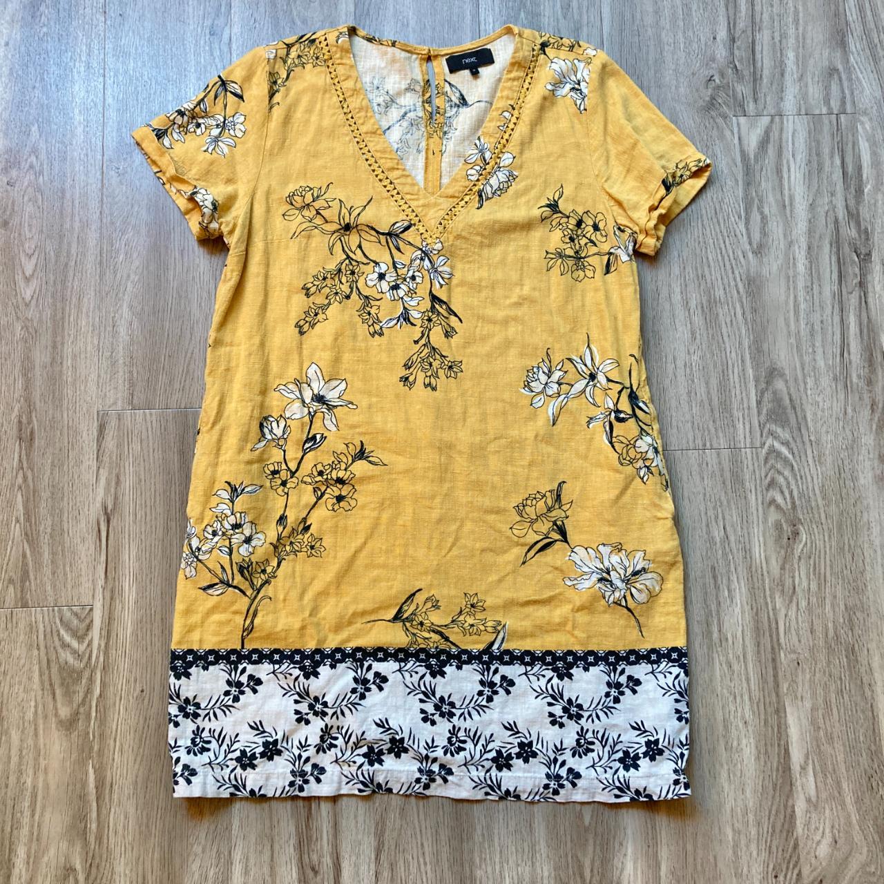 Next Ochre Floral Linen Blend T Shirt Dress Us Size Depop