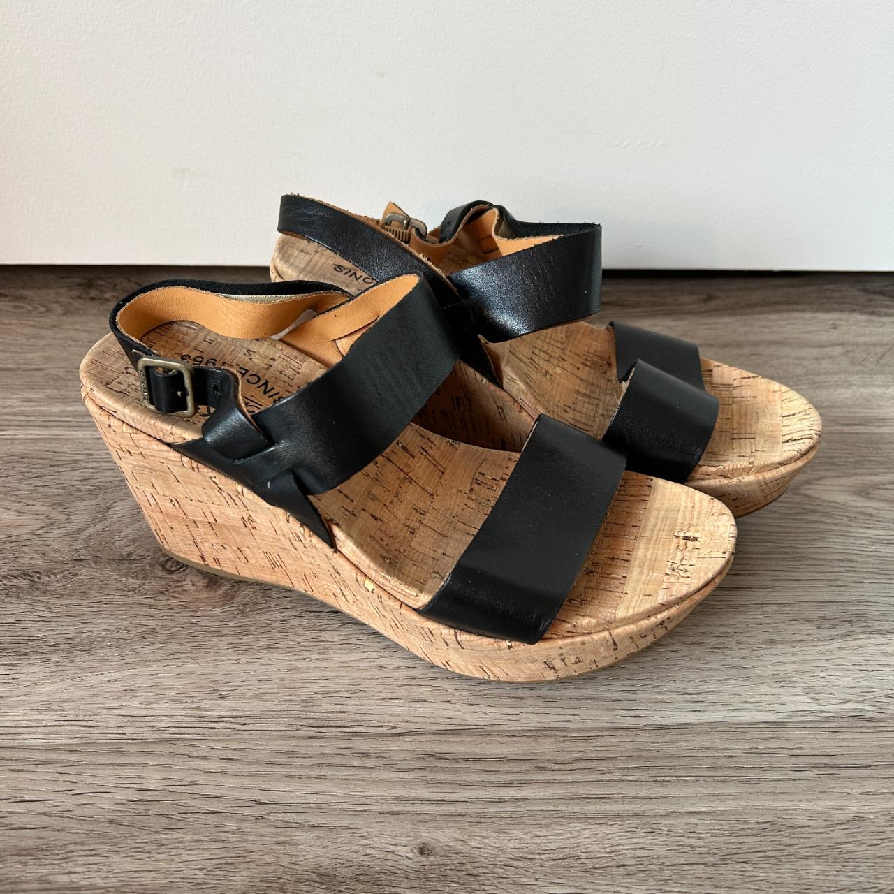 Gabor Stylish Black Cork Wedge Sandals | Cinderella Shoes