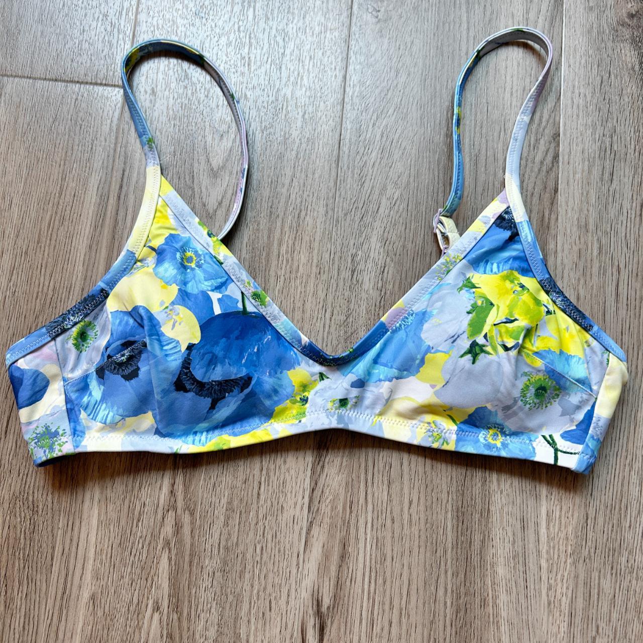 Aerie Voop Binding Bikini Top Swim Blue Florals Size - Depop