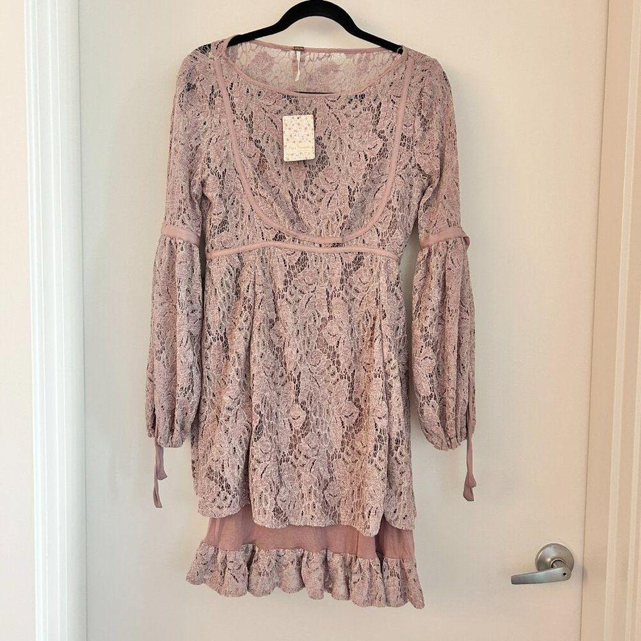 Free People Ruby Crochet Lace Mini Dress in Lilac. Depop