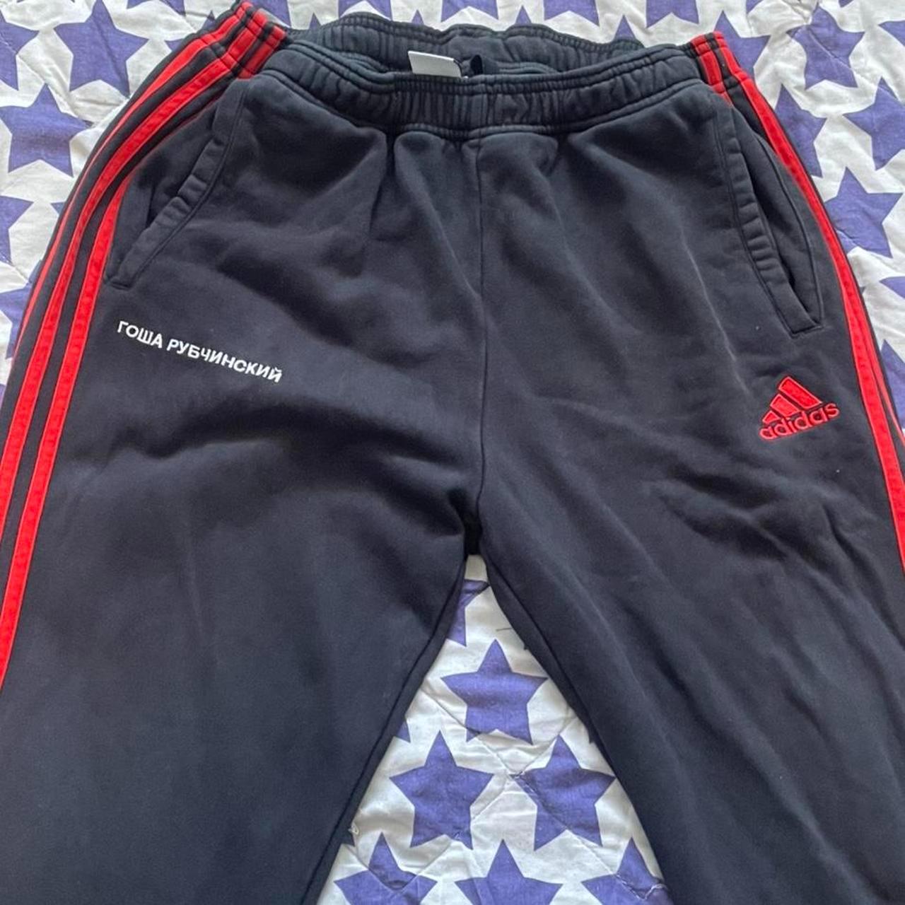 Adidas x Gosha Navy/Red Tracksuit bottoms 10/10... - Depop