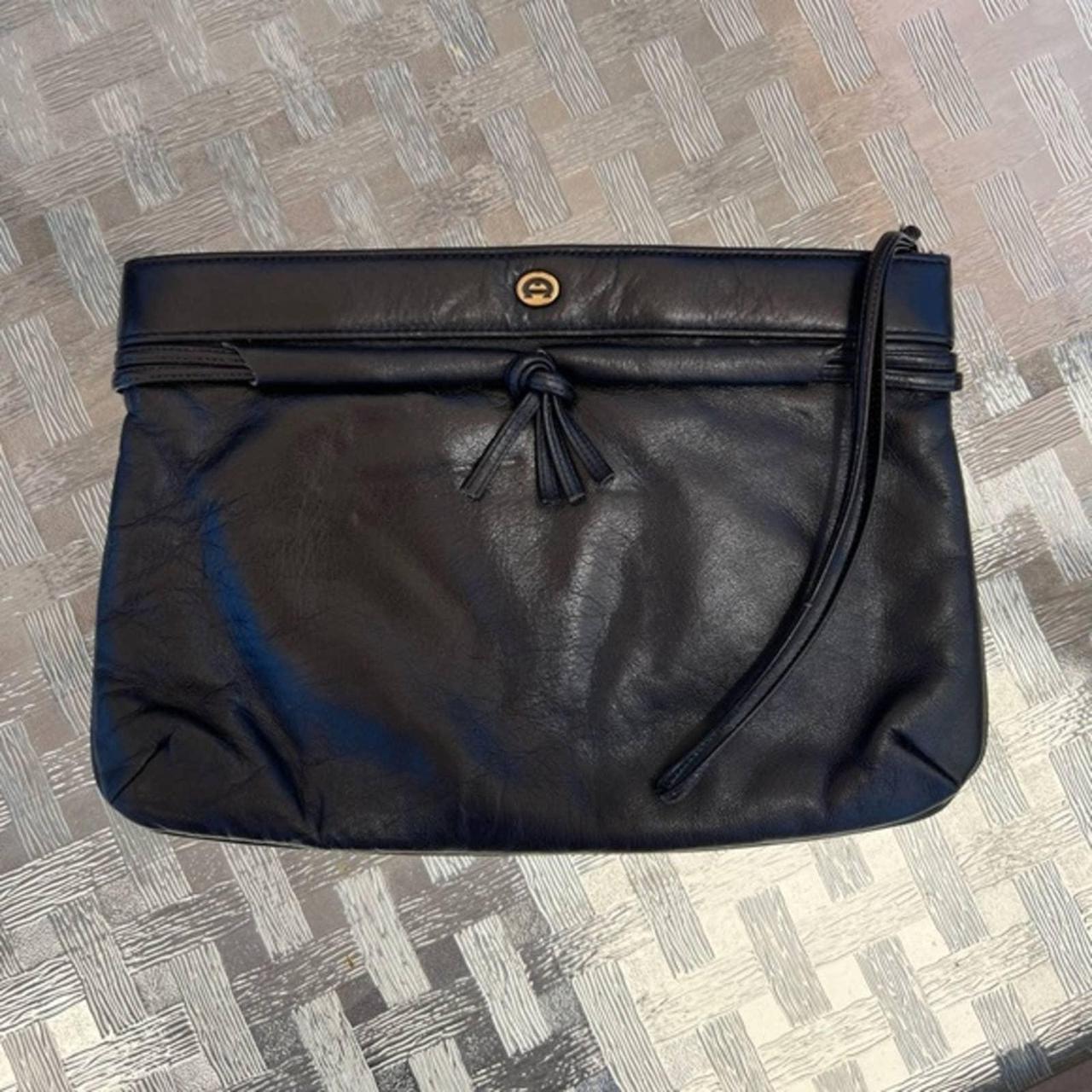 Black leather Etienne Aigner clutch wristlet purse Depop