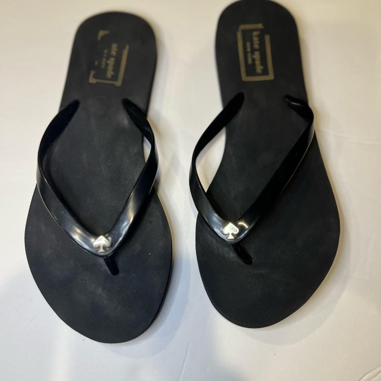 Black Kate Spade flip flops with spade charm. In. Depop