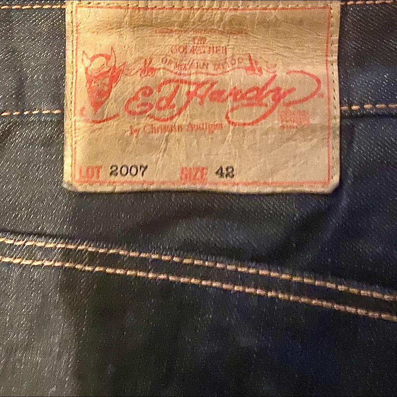 Ed hardy love kills slowly godfather jeans huge 17... - Depop