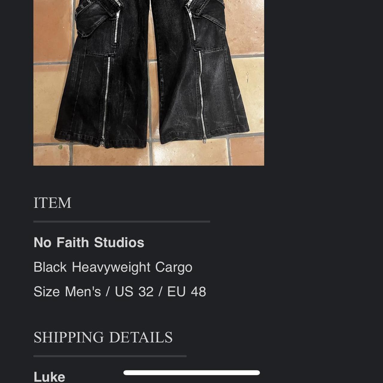 No Faith Studios Heavy Weight Cargo Denim Black...