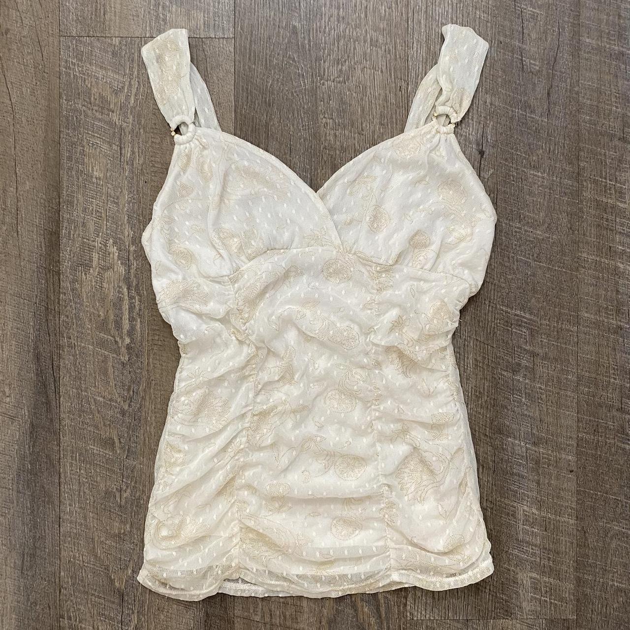 Express Women's White and Gold Vest | Depop