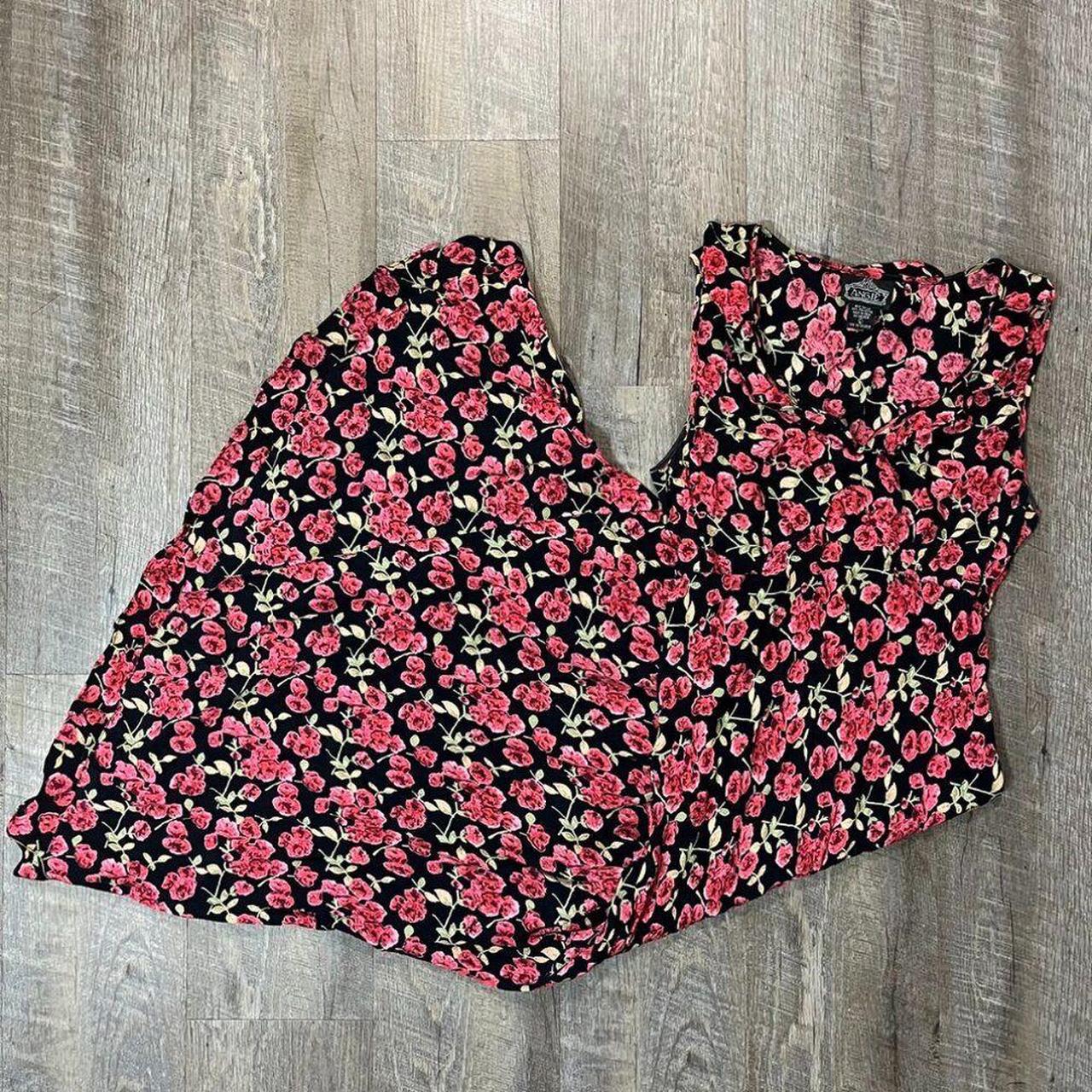 2000s Angie Floral Red Rose Black Babydoll Ruffle... - Depop