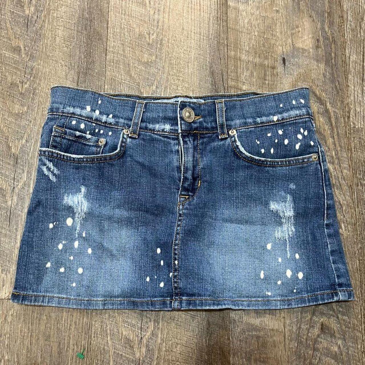 2000s Y2k Retro Denim Paint Splattered Distressed... - Depop