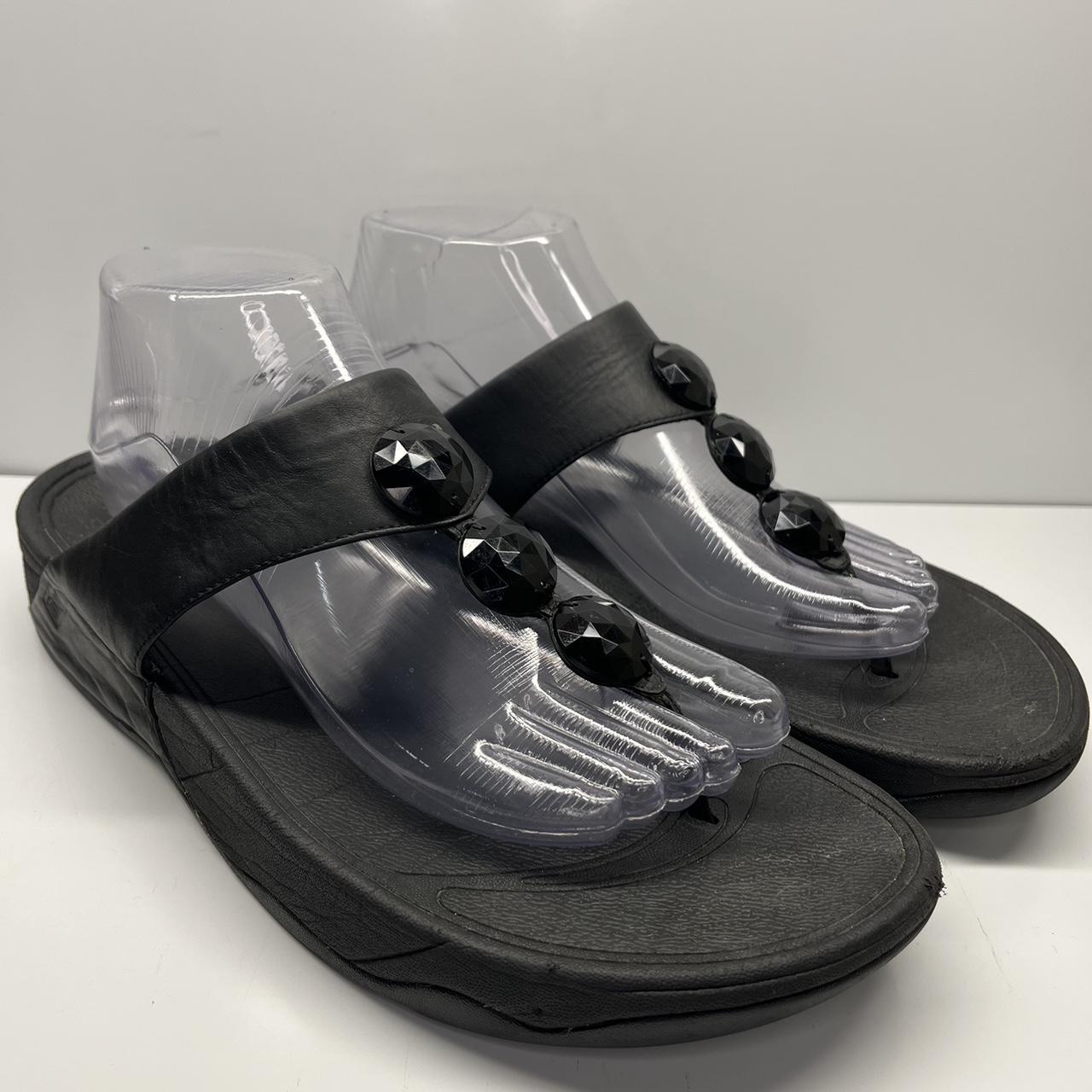 FitFlop PETRA Black Jewel Leather Toning Sandals... - Depop