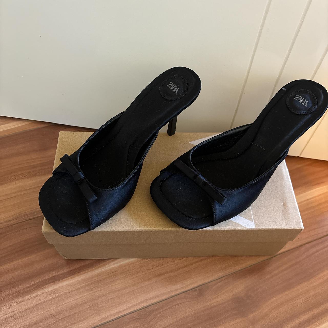 Zara Black Bow Mule Heels ———————— EU 37 worn... Depop