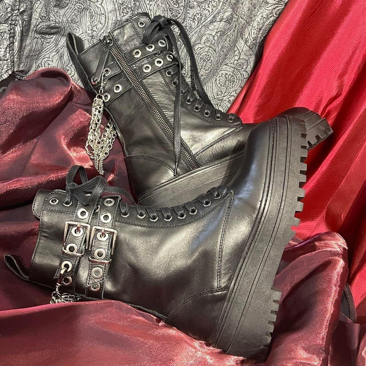 Zara Black Leather upper punk goth combat chunky. Depop