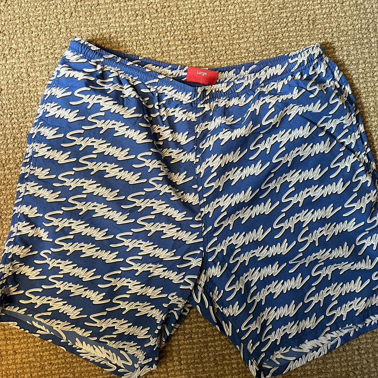 Supreme Signature Script Logo Swim Trunks Barely... - Depop