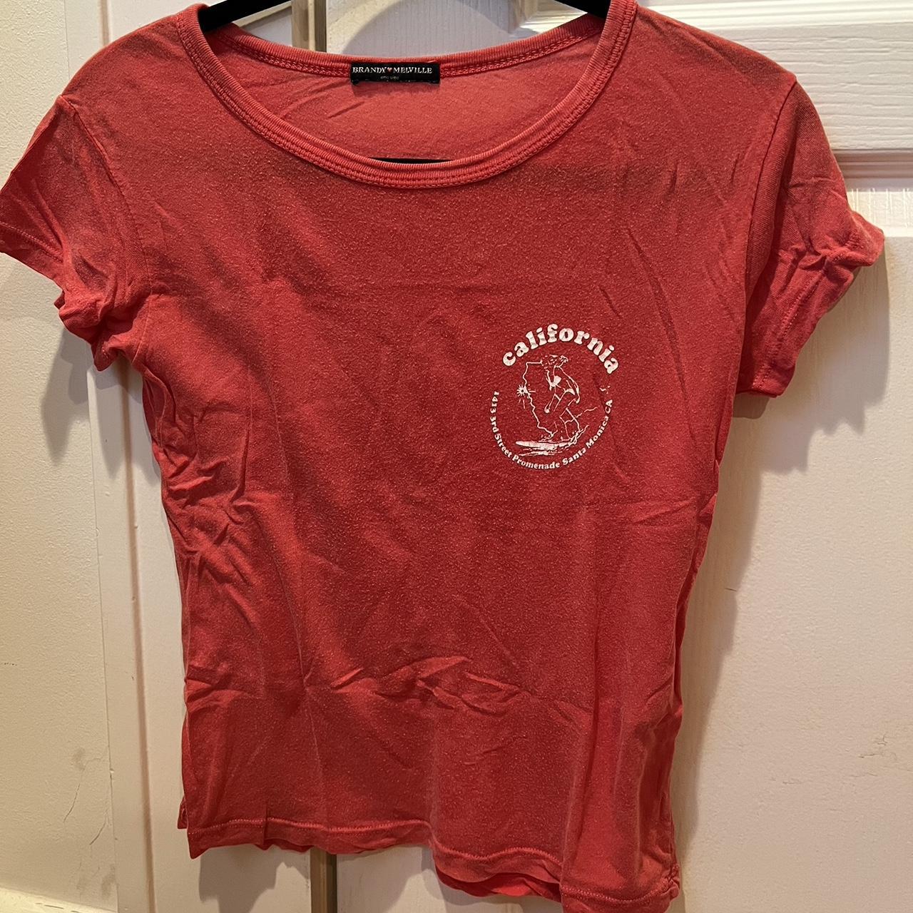 Brandy Melville red and white California graphic tee - Depop