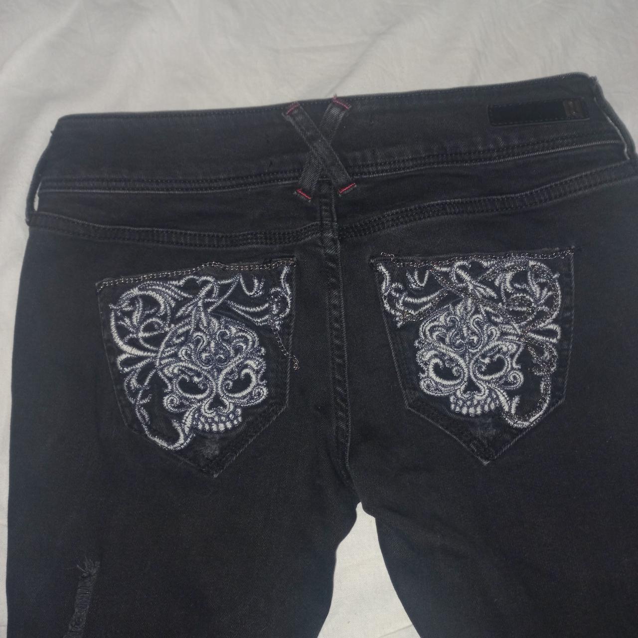 Black river island ripped jeans with skull... - Depop