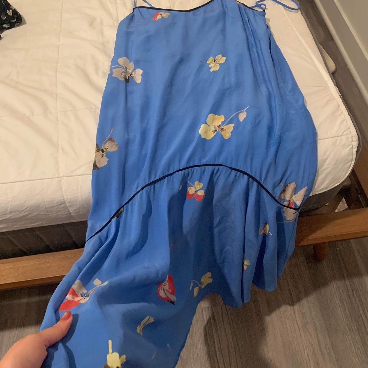 Beautiful Silk Blue Floral Dress By Ganni Worn - Depop